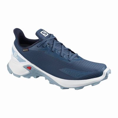 Salomon ALPHACROSS BLAST GTX - Miesten Polkujuoksukengät - Laivastonsininen/Valkoinen